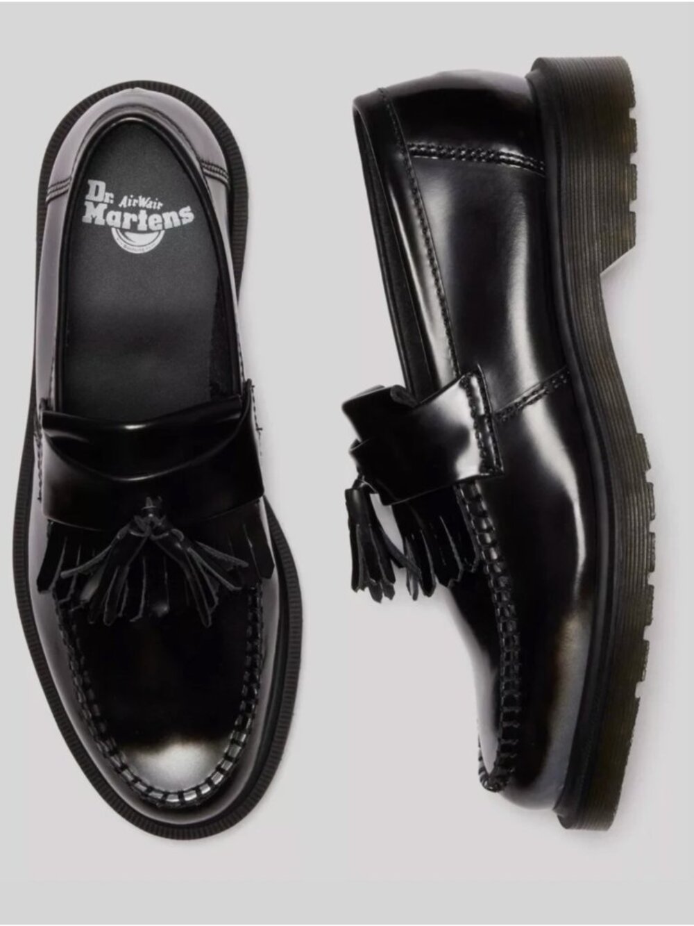 NEW Dr. Martens Adrian Arcadia Rub Off Leather Tassel Loafers Silver Tip Back 10